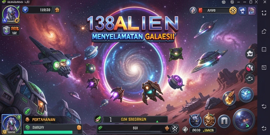 Screenshot gameplay 138ALIEN menunjukkan pertahanan menara yang kuat melawan serangan alien.