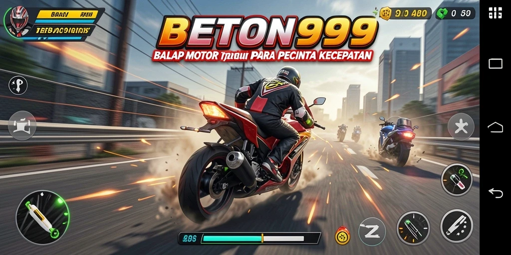 Gameplay seru BETON999 dengan balapan motor di lintasan menantang.