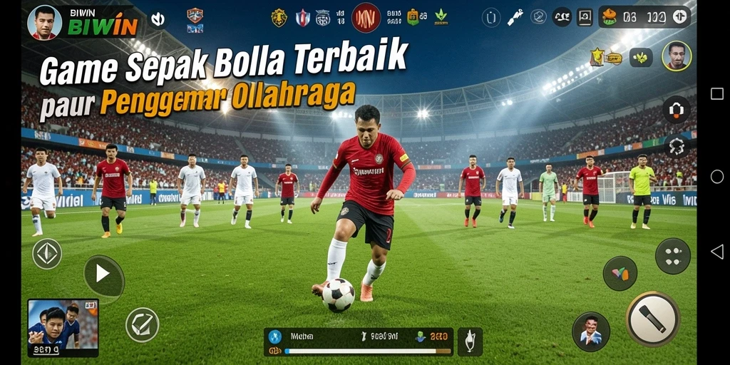 Tampilan gameplay seru dari BIWIN dengan aksi sepak bola yang mendebarkan.
