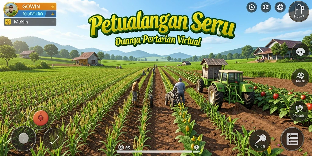 Screenshot GOWIN menampilkan gameplay seru bertani di lahan hijau.