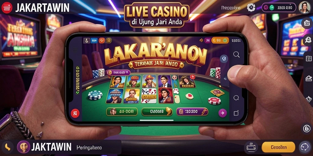 Screenshot gameplay JAKARTAWIN yang menampilkan dealer live mengendalikan permainan.