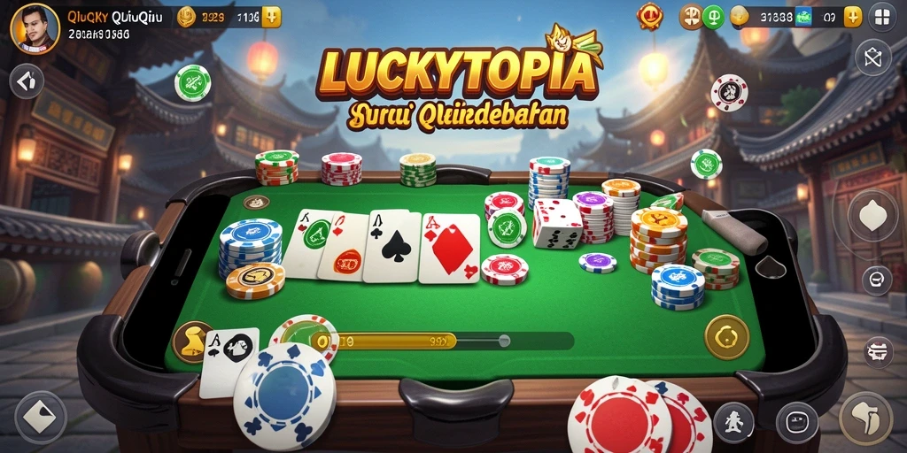Tangkapan layar gameplay QiuQiu dalam LUCKYTOPIA.