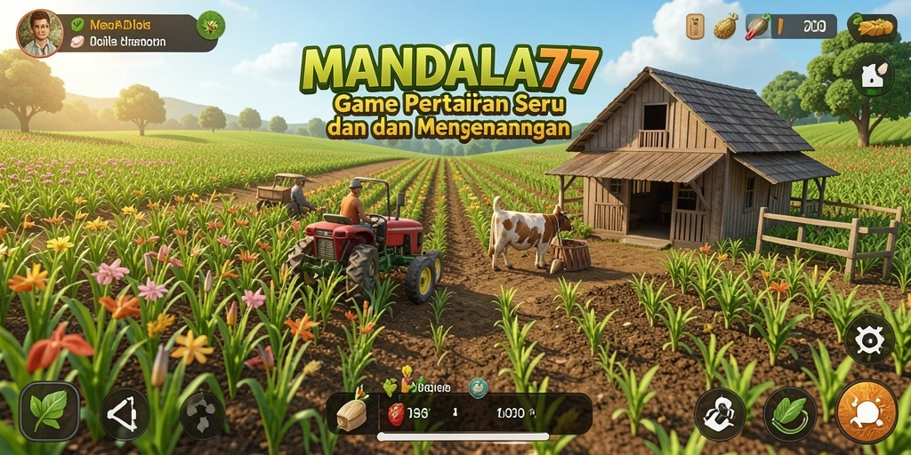 Tangkapan layar gameplay MANDALA77 dengan aktivitas bertani yang seru.