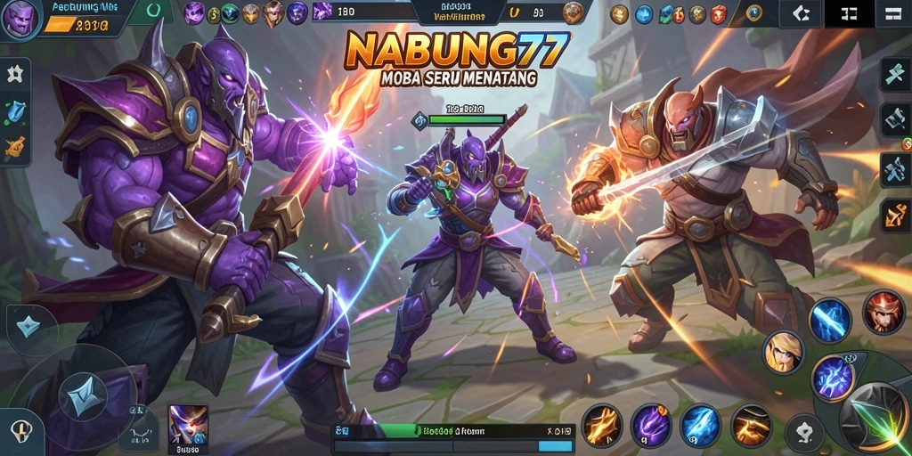 Tampilan seru pertempuran MOBA NABUNG77 dengan grafis yang memukau.