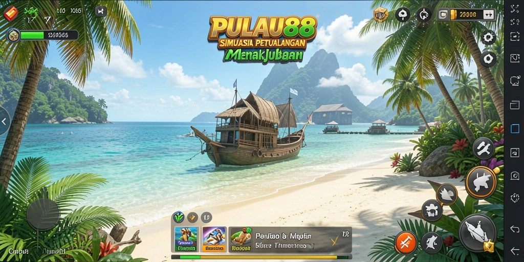 Screenshot menunjukkan gameplay seru dari PULAU88 di pulau tropis.